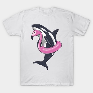 Funny Orca Flamingo Pool Party Men Women Kids Beach Summer T-Shirt